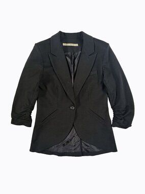Gibson Black Blazer Y2K Jacket Sz S Structured 3/4 Sleeve Ruched 90s Whimsigoth